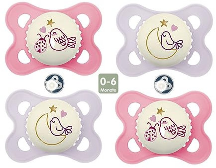 MAM Schnuller Skin Soft Silikon // 0-6 Mo. NIGHT // 4er Set // inkl. 2 Sterilisiertransportboxen
