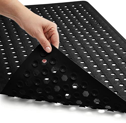GORILLA GRIP Tapis de bain breveté, lavable en machine, ventouses et trous de drainage pour garder les baignoires propres, doux pour les pieds, essentiel de salle de bain, 88,9 x 40,6 cm, noir