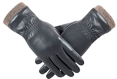 REDESS Winter Lederhandschuhe für Frauen, Wolle Fleece gefüttert warme Handschuhe, Touchscreen Texting Dicke thermische Schnee Fahrhandschuhe