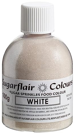 Sugarflair White Edible Glitter Sugar Sprinkles - for Cake Decorating, Sprinkle on Cakes, Cupcakes Treats, Desserts Ice Cream and Deserts - 100g