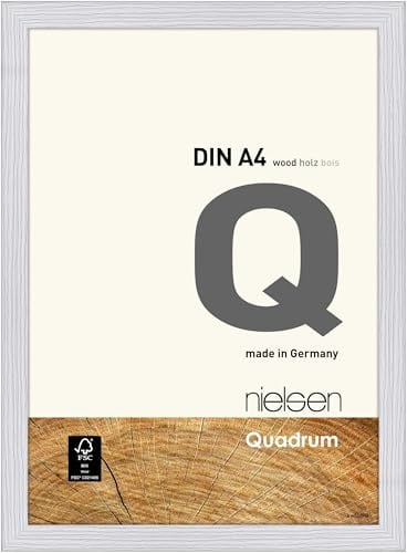 nielsen Holz Bilderrahmen Quadrum, 21 x 29,7 cm (A4), Weiß | Holz Dokumentenrahmen im Hoch- & Querformat zum Aufhängen Weiß gebürstet Echtglas