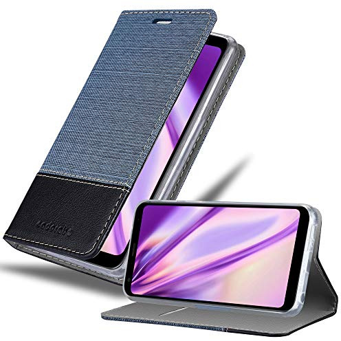 Cadorabo Hülle kompatibel mit LG Q7 / Q7a / Q7+ aus Premium Jeans und Kunst Leder Flip Klappbare Stoßfeste Magnetische [Standfunktion] [Kartenfächern] Cover Hülle für LG Q7 / Q7a / Q7+ Tasche in Blau