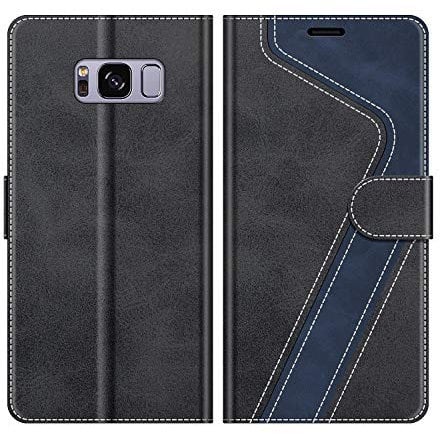 MOBESV Hülle für Samsung Galaxy S8 Handyhülle, Lederhülle mit Kartenfach, Klapphülle mit Ständer, Flip Case Handytasche Schutzhülle, Modisch Schwarz