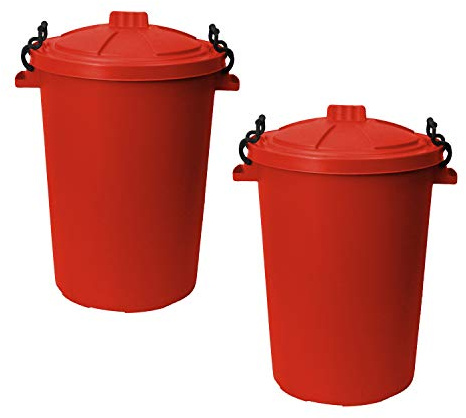 50L 50 Litre Heavy Duty Plastic Clip Lock Lid Bin - RED, Set of 2 - for Indoor or Outdoor Use for Collection of Rubbish, Waste or Storage of Animal Feed.