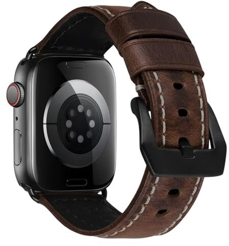 MroTech Compatible con iWatch Correa 42mm 44mm 45mm 49mm Ultra Serie 8 7 6 5 4 3 2 1 SE Watch Band Pulseras de Repuesto Piel Genuino Replacement Banda de Reloj con Hebilla Negra,Antiguo Marrón