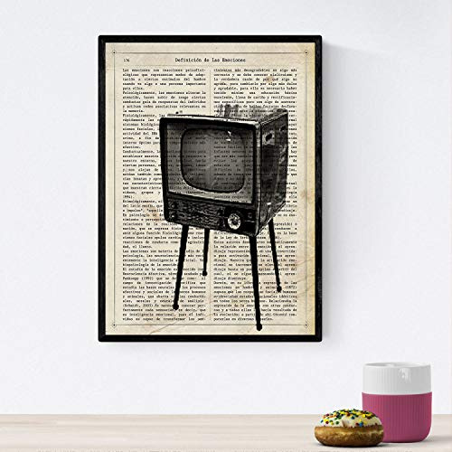 NACRNIC Old Television Poster. Vintagelands for interior decoration. Posters with vintage design and definitions. A4 size with frame