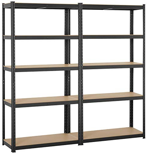 Yaheetech 2 x Etagères de Garage Charge Lourde 180 x 90 x 40 cm Rayonnage/Etagère de Rangement pour Atelier/Salon/Entrepôt Métal Galvanisé Réglable Résistant 875 kg Noir