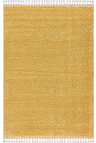 carpet city Hochflor Teppich Wohnzimmer - Einfarbig Gelb - 160x230 cm - Shaggyteppich Langflor - Kettfäden - Schlafzimmerteppich Flauschig Weich - Moderne Wohnzimmerteppiche