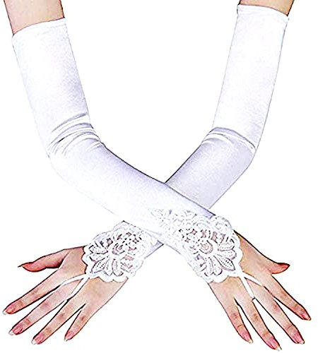 Inception Pro Infinite Brauthandschuhe ohne Finger, laminiert - lang - küssend - weiß - Spitze - Hochzeit - Geschenkidee Geburtstag und Weihnachten - weiße Perlen, Weiß, Einheitsgröße