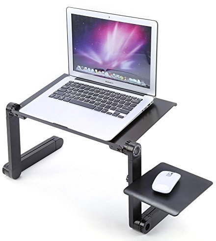 Wakects Bett Schreibtisch Laptop,360 Grad freie Regelung Laptop-Betttisch,Tragbare Faltbare Aluminium Lap Stehender Schreibtisch mit Mausablage und Kühlkissen
