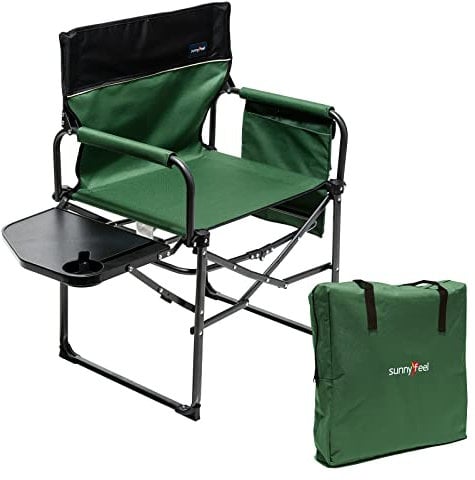 SUNNYFEEL Camping Director Chair, Portable Folding Chair with Side Table and Storage Pouches, Compact Heavy Duty for Adults Outdoor(Green)