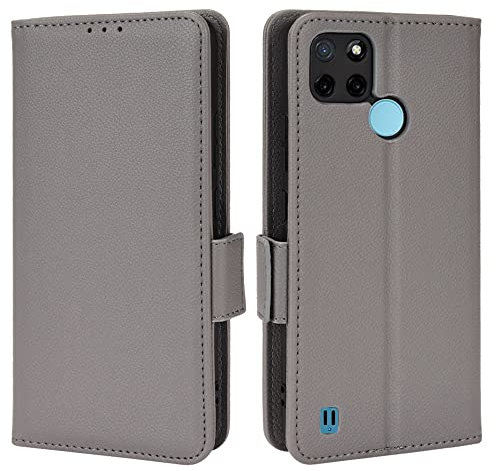WEIOU Libro Case para Realme C21Y (C21-Y) / Realme C25Y Funda, Flip Carcasa Magnética con Soporte y Cartera para Tarjetas, Premium PU/TPU Cuero Cover Billetera. Gris