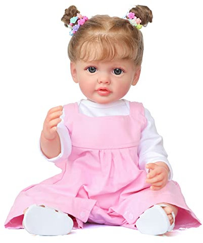 Bambole Reborn Femmine Corpo in Silicone Morbido Vinile 22 Pollici 55 Cm Magnetica Bocca Bella Realistica Sveglia Tutto Corpo in Silicone Vestito da Principessa Rosa Bambola