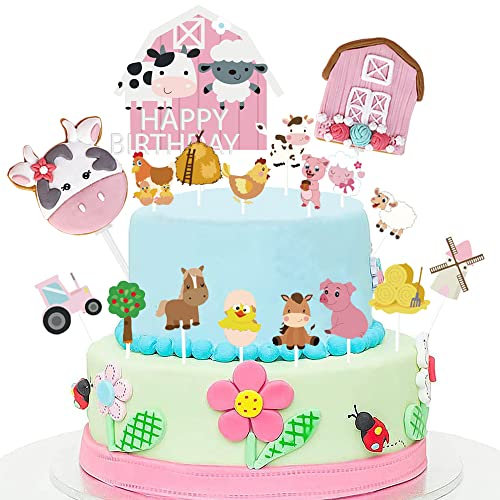 MEZHEN Kuh Tortendeko Tier Cake Toppers Bauernhof Tier Kuchen Dekoration Ländlich Party Kühe Cake Toppers Deko Baby Shower 18 Stücke
