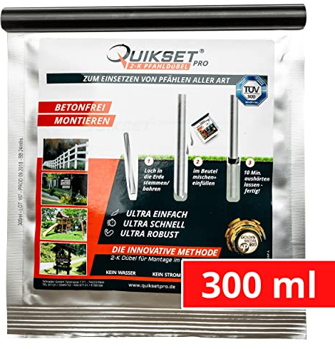 Quikset Pro 2-K Pfahldübel das Original 300 ml I Outdoor Dübelmischung für Pfähle, Dübel zum befestigen von Pfählen aus Holz und Metall im Naturboden, alternative zur Betonmischung, TÜV zertifiziert