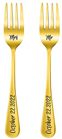 Ensemble de fourchettes personnalisées Mr Mrs Fourchettes de Mariage avec Date 2 pièces Love You Fork gravé Ustensiles de Cuisine Ensemble de Salle à Manger Anniversaire Fiançailles Souvenir Cadeau