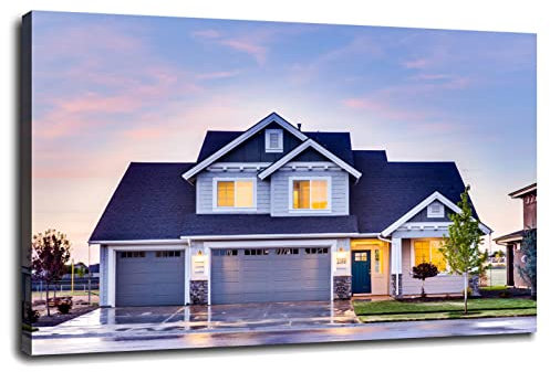 Casa Architettura Anteriore Cortile Garage Home Poster Stampa su Tela Wall Art Per Casa 1 Pannelli Decorazioni Con Cornice 30,5 x 20,3 cm