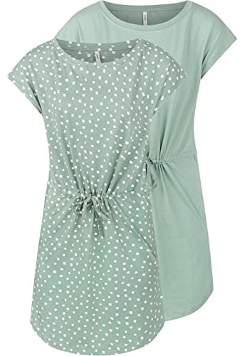 ONLY Damen Sommer Mini Kleid onlMAY S/S Dress 2er Pack Grösse XS S M L XL XXL Gestreift Schwarz 100% Baumwolle, Größe:XL, Farbe:Chinois Green