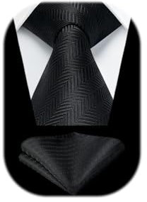 HISDERN Krawatte Schwarz Herren Krawatten mit Einstecktuch Hochzeit Elegant Krawatte & Taschentuch Set Business