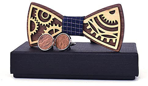GIVBRO Herren Manschettenknöpfe aus Holz, mit Zahnrädern, gemustert, mit Geschenkbox, für Hochzeiten, Partys, Verkleidungen