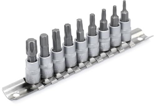 DAKCOS Jeu de douilles à embouts 1/4 pour TorxT10 - T50, Lot de 9 douilles en CR-V, embout en S2
