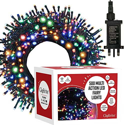 GloBrite 500 LED Fairy Lights - Versatile Christmas Lights with 8 Modes, Outdoor Fairy Lights, Christmas Tree Lights and Christmas Decorations - Waterproof Christmas Lights Outdoor - Multi-Coloured