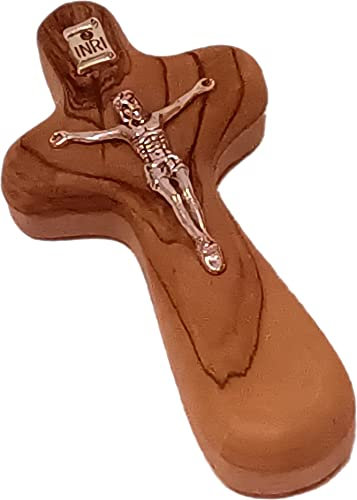 Holy Land Market Catholic Hand Held Holding Comfort Crucifix - with bag and Cards (4 Inches)