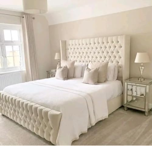 Manorcroft Beds Chesterfield Wing bed Frame (Cream plush, king size)