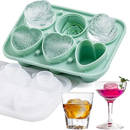 Rosen & Herzen Eiswürfelform, MEETRUE Rose Eiswürfelform Silikon Eiswürfelbehälter mit Klarem Trichter-Deckel, Neuheit Eiswürfel Kugel Form Eiswürfelbehälter für Cocktails Whiskey Getränke, Grün