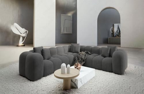 Sofa Dreams Couch Ecksofa Formentera L Form in Samtsofa Designersofa mit Kissen (Dunkelgrau)