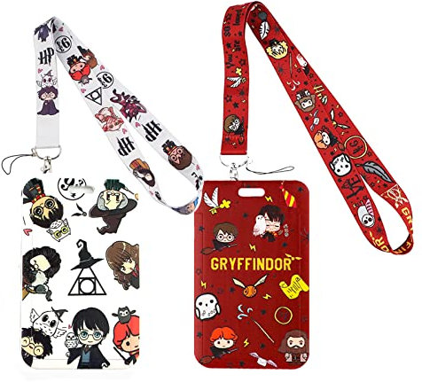 ID-Ausweishalter mit Lanyard, 2 stk Magic Academy Ausweishülle Kartenhülle mit Schlüsselband, ID Kartenhalter Ausweishalter Abzeichen Kit Für Ausstellung Büro Student, Weiß Rot