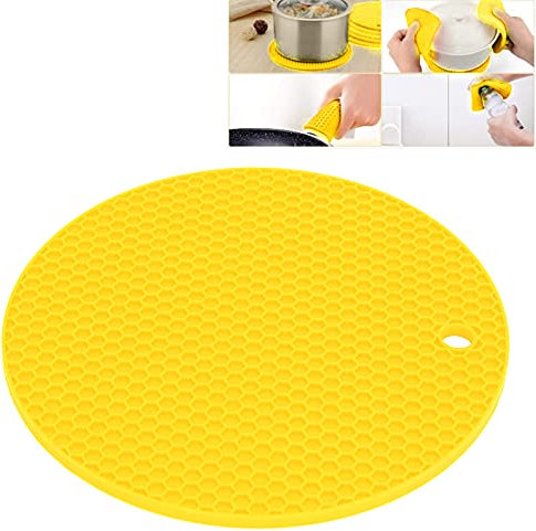 Mokernali Silicone Trivet Mats, Table Place Mats, Heat Resistant Thickened Round Shape Table Placemat Non-Slip Insulation Pad Microwave Oven Mat for Hot Pots Holder Pads Pans(Yellow)