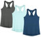 icyzone Damen Sporttop Yoga Tank Top Ringerrücken Sport Oberteil Laufen Fitness Funktions Shirt, 3er Pack (S, Dark Grey/True Navy/Aqua)