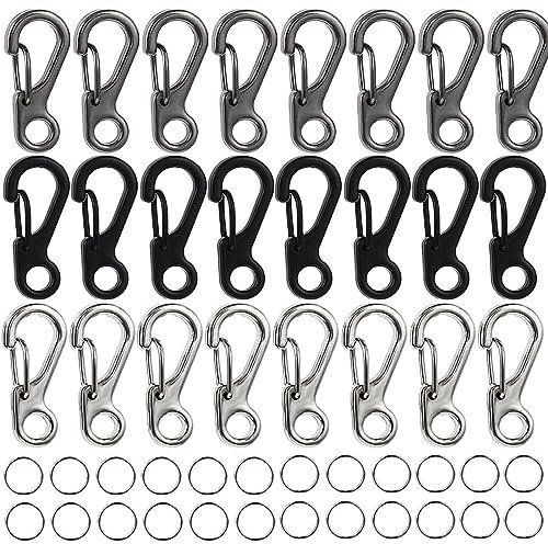 USTNIR 48 Stück Mini SF Karabinerhaken 2.5cm Mini Karabiner Set Carabiner Clip Rucksack Verschluss Spring Snap Schlüsselanhänger Mini Alloy Paracord Carabiner Clips für Klettern Wandern Camping