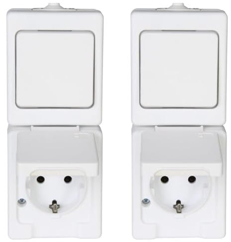 Kopp 130102009 Aufputz-Feuchtraum Aus/Wechselschalter-Steckdosenkombination, IP44, Standard (Packung mit 2)