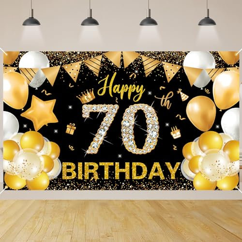 70 Geburtstag Dekoration,BTZO 70 Geburtstag Banner Schwarz Gold,Extra Große 70 Geburtstag Hintergrund Banner,70 Party Geburtstagsdeko Frau Mann