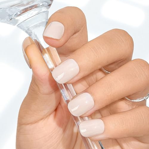 Sethexy Blanc Carré court Clous à presser Fait à la main Acrylique Brillant Simple Faux ongles Qualité salon Faux ongles pour femmes et filles 20PCS (E)