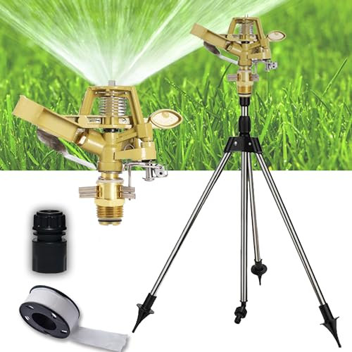 LIBRNTY Aspersor riego por Pulso,Accesorio para Sistema de riego,Giratorio trípode aspersor,360 °rotación,rociadores de jardín con Conectores de Manguera rápidos para jardín,céspedes (Amarillo)