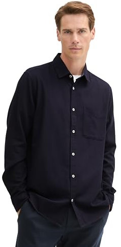 Tom Tailor Herren Regular Fit Hemd in Melange Optik,13160 - Knitted Navy Melange, L