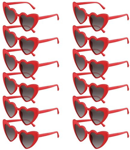 BOUBONI 6/12/24/48 Brillen Herz-Sonnenbrillen Vintage-Herzform Brille Bachelorette Sonnenbrillen für Damen Hochzeitsfeier (12, Red)