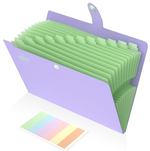Smarpau Fächermappe A4, Dokumentenmappe Erweiterbare Aktenordner Mit 12 Fächer, Dokumentenmappe A4, Mappen Ordnersystem Document Folder Mit Druckknopf und Etiketten Für Dokumente, Belege (Lila)