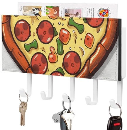 YKUDBN Key Holder,I Love Pizza Heart Print Wall Mounted Key and Mail Holder,Home Decoration Suitable for Kitchen and Office