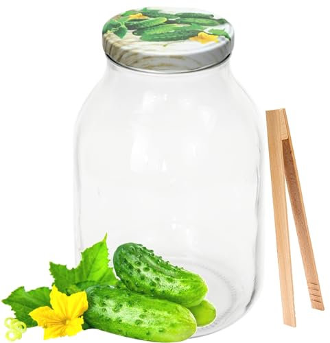 MIKONI 3 L Gurkenglas Einweckgläser Deckel Einmachgläser Vorratsgläser Einmachglas GURKEN Motiv (1)