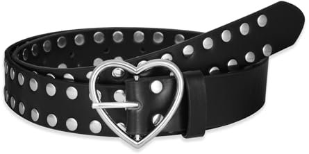 JJDreams Punk Gürtel Nietengürtel Jeansgürtel gothic PU Ledergürtel mit Herzschnalle Hip Hop Rock Gürtel mit Alloy Schnalle