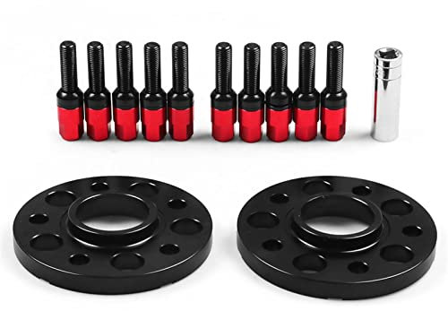 WUPEDI 15 mm 5 x 112 mm 66,6 mm Radabstandshalter mit zentrischer Bohrung, M14 x 1,5 Kegelschrauben, for Audi, Q5 SQ5 mit Kugelbolzen BX102127 Nabenzentrierte Spurverbreiterung-Adapter(Size:Red bolts)