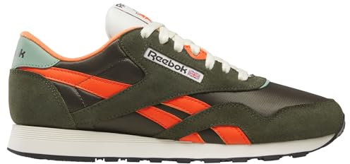 Reebok Men's Classic Nylon Sneaker, Hunter Green Pump Orange Vintage Chalk, 8 UK
