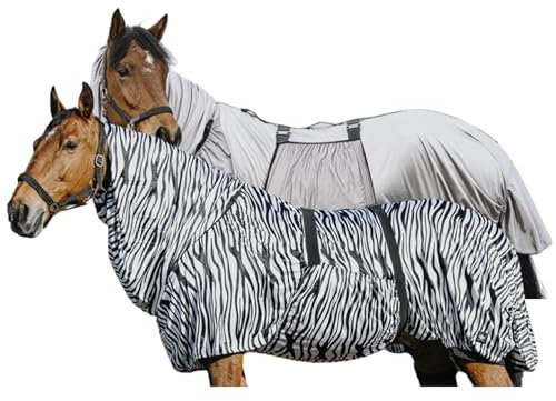 Riding World - Ekzemerdecke Zebra | Fliegendecke mit abschwitzender Wirkung | Pferdedecke mit Bauchlatz & verstellbaren Riemen & Bändern | Abschwitzdecke Pferd & Pony | Stalldecke Zebra-Look | 95 cm