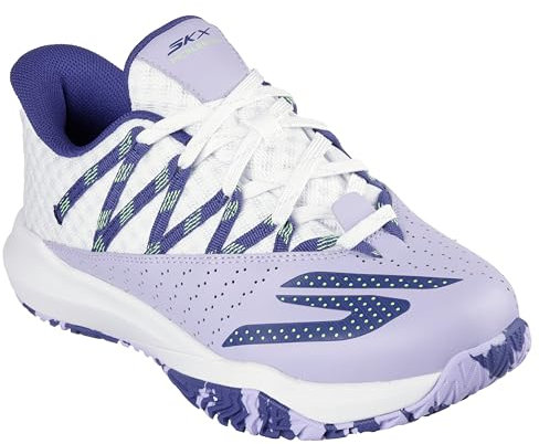 Skechers Femme Viper Court Rally Basket, White Leather/Purple Mesh, 38.5 EU