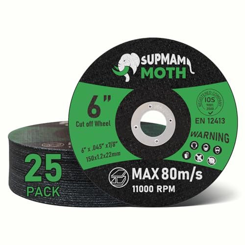 SUPMAMMOTH 25 Pack Cut Off Wheels 6 Inch Angle Grinder Cutting Disc for Metal & Stainless Steel Cutting Wheel Ultra Thin 6” x .045” x 7/8”