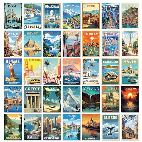 97 Decor - Vintage Reisedekoration Weltposter Wandkunstdrucke Foto-Collage-Kit Retro Beliebte Städte Trendige Stadtlandschaft